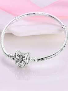 1pc Original S925 Sterling Silver Popular Bow Snake Bone Combination Bracelet Suitable For Girls Daily Wear Bracelet Jewelry DIY, Fashion Jewelry Gift - Silver - View 2