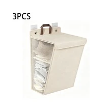 Bộ 3 giỏ đựng quần áo bẩn treo tường có thể gấp gọn, làm bằng vải lanh, mỗi bộ kèm 2 móc treo miễn phí. - Nhiều màu - Xem 8