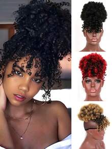 Peluca de fibra sintética, moño africano, rizos sueltos, coleta con flequillo con cordón, extensiones de cabello con clip, adecuado para uso diario y fiestas de mujeres, festivales, fiestas - Multicolor - Ver 1