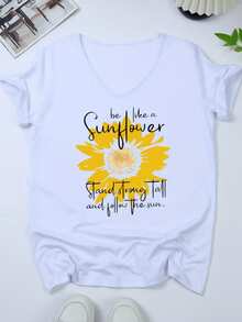 Girasol brillante que simboliza la fuerza la positividad y la búsqueda constante de la luz con mensaje inspirador para mantener la mirada hacia el sol camiseta de mujer casual cómoda y moderna - Blanco - Ver 1