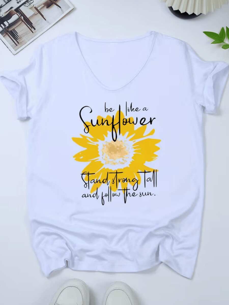 Girasol brillante que simboliza la fuerza la positividad y la búsqueda constante de la luz con mensaje inspirador para mantener la mirada hacia el sol camiseta de mujer casual cómoda y moderna - Blanco - Ver 1