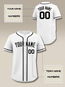Camiseta de béisbol personalizada con nombre, número y logotipo impresos para hombres deportes - Blanco - Ver 2