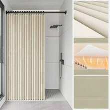 Juego de cortina de ducha plegable para baño, cortina de tela impermeable y resistente al moho con imanes, divisor de baño para separación de áreas húmedas y secas, sin necesidad de perforar - Beige - Ver 16