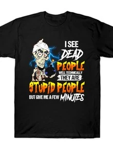 Camiseta de manga corta de talla grande, negra, informal, con gráfico de esqueleto cómico y un ingenioso diseño de 'Veo gente muerta', corte holgado, perfecta para fans del humor negro, idea de regalo única, TALLA GRANDE - Negro - Ver 1
