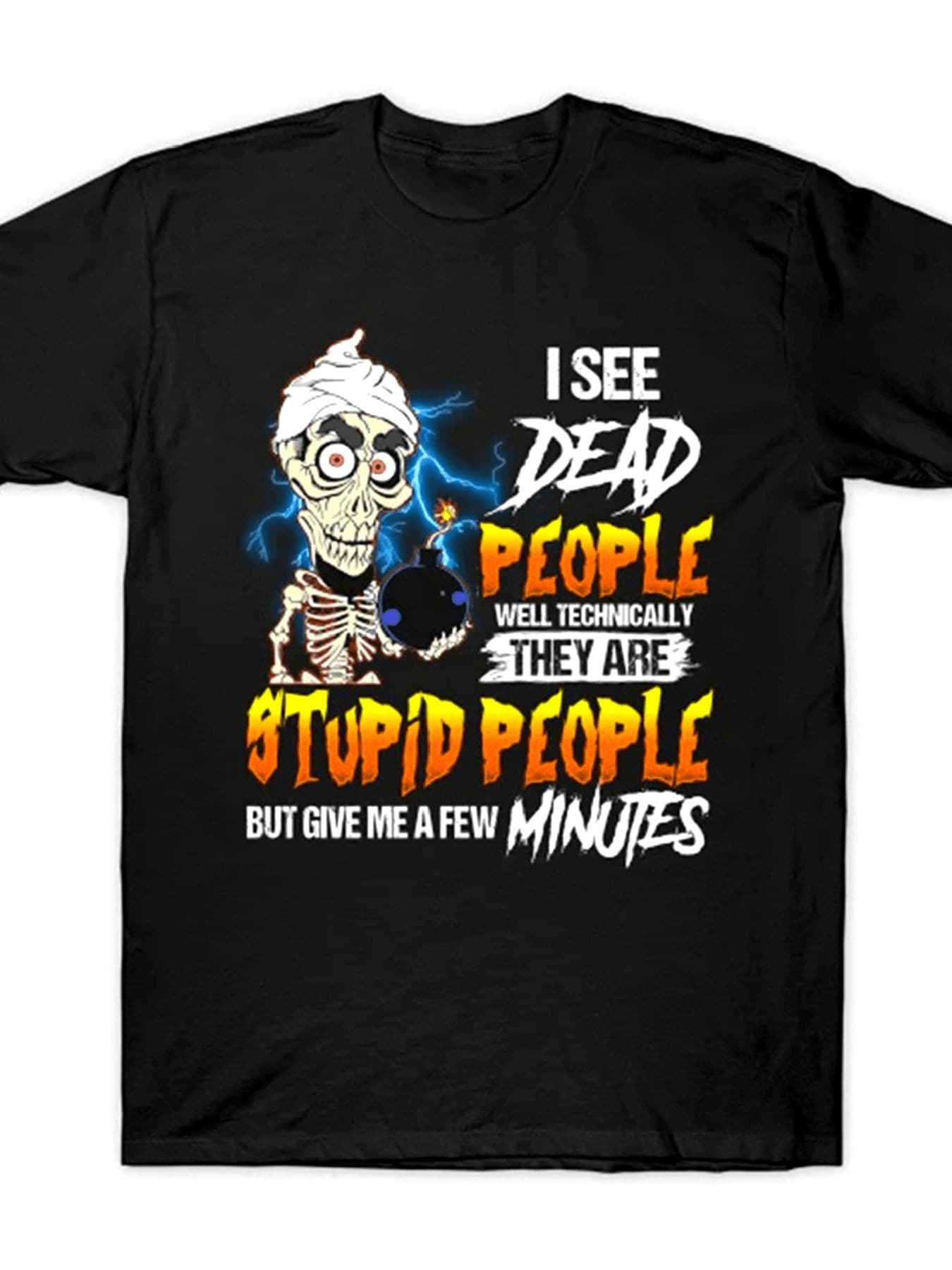 Camiseta de manga corta de talla grande, negra, informal, con gráfico de esqueleto cómico y un ingenioso diseño de 'Veo gente muerta', corte holgado, perfecta para fans del humor negro, idea de regalo única, TALLA GRANDE - Negro - Ver 1