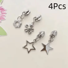 4Pcs #5 Zipper Pulls With Gold Chain - Star & Flower Zipper Locks Suitable For Bags, Clothing, Handbags - Nylon Zipper Pulls Suitable For DIY Crafts & Repair - Multicolor - View 13