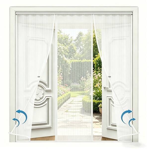 Magnetic Screen Door, Double-Opening Magnetic Mosquito Screen Door, Anti-Insect Screen Door Curtain, Polyester Fiber Mesh, Automatic Closing Magnetic Screen Door, Suitable For Garage Doors, Sliding Doors, Large Patio Doors, With Extra-Wide Hook And Loop + Push Pins + Hooks Storage