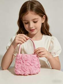 Girls' Floral Handbag, Spring/Autumn New Fashion Bag, Little Girl Stylish Mini Bag, Princess Purse, Children's Coin Purse, Cute Tote Bag, Holiday/Birthday Gift, Candy/Lipstick Bag, Personalized Small Bag, Snack Bag, Accessory Pouch, Cool Bag, Runway Bag, Pink/Black/White - one-size - View 5