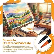 Marcadores Doble Punta 72 Colores Plumones Punta Pincel A Base De Agua No Toxico Para Papeleria Escolar Ninas Niños Adultos Niños Niña Regalo Adultos Libro De Colorear - Negro - Ver 4