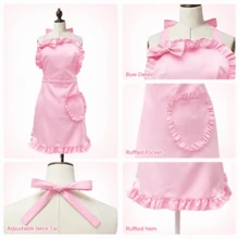 1pc Cute Pink Ruffled Apron With Bow Tie And Ruffle Hem, Adjustable Neck Tie Apron With Heart-Shaped Pocket, Suitable For Women's Kitchen Cooking And Baking - Pink - View 7