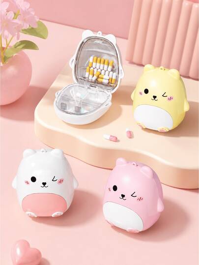 1pc Kawaii Cute Bear Mini Pill Case Portable Travel Organizer, 5 Grid Sealed Medicine Box, Adorable Cartoon Jewelry Storage, Pocket Size Pill Holder For Vitamins, Rings & Daily Essentials Cute Bear Mini Pill Organizer Portable Travel Case, Compartment Sealed Medicine Box, Kawaii Cartoon Jewelry Storage Container, Pocket Size Daily Pill Holder, Airtight Cute Organizer For Vitamins, Rings & Small Accessories