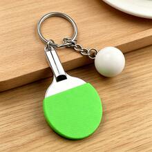 1 pièce Porte-clés en alliage de zinc en forme de raquette de tennis de table simulée, pendentif mini sac de tennis de table, petit cadeau commémoratif pour passionnés de sports - Vert - Voir 2