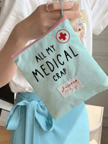 便携式“药品”印花收纳袋，药盒，急救包，化妆包，零钱包，适合日常使用/户外/旅行，方便携带的药品收纳，化妆品和手机配件收纳包，旅行必备，圣诞礼物，个性化礼品袋，小礼物交换，房间装饰 - 彩色 - 查看 9