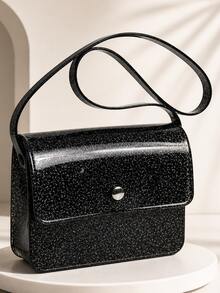 Bolsa Infantil Silicone Moda Blogueira Jelly Brilho Impermeável - Mini Bag Transversal Menina Luxo - Preto - Visão 1