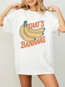 Grupo de plátanos amarillos transmite energía alegría y humor tropical con texto divertido que invita a sonreír camiseta de mujer casual cómoda para uso diario - Blanco - Ver 8