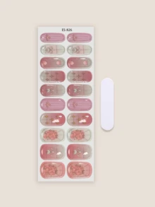 20片半固化凝胶美甲贴，沙龙品质，持久耐用，易于粘贴和卸除，需使用UV灯固化 - 彩色 - 查看 3