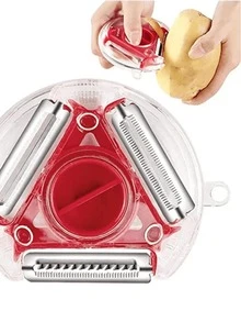 Descascador 3 em 1 Legumes Frutas Cortador 3 Lâminas 360º Inox Multifuncional Fatiador Corte Preciso Cozinha Prático Resistente Uso Diário - Descascador 3 em 1 - Visão 3