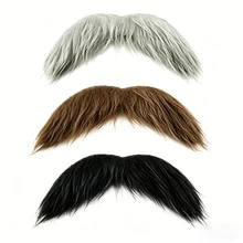 3pcs Brown, Gray & Black Realistic Fake Mustache, Suitable For Halloween, Christmas Costume Parties, Disguise, Role Play - Multicolor - View 10