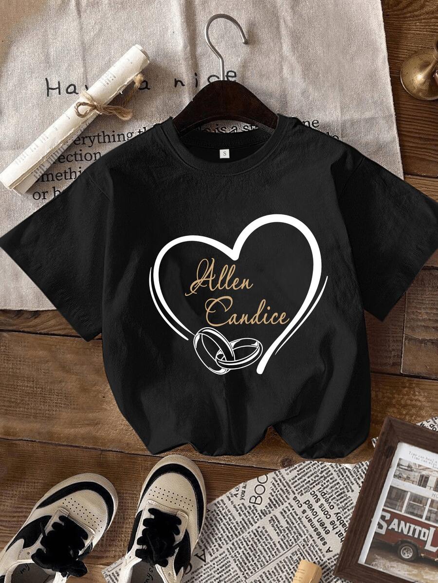 Camiseta manga corta cuello redondo 100% algodón, estampado trendy, tejido ligero y ventilado, estilo moda casual, apta para vida diaria, salidas informales y citas en primavera, verano y otoño - Negro - Ver 1