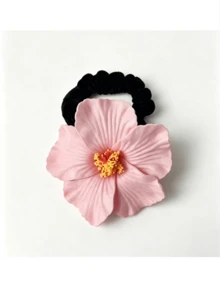 1个芙蓉花波西米亚风发圈，热带海滩风情，适合丸子头、马尾辫，弹性发圈，夏季节日发饰，旅行，生日礼物 - 彩色 - 查看 7