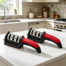 1/2 Set 3-Stage Knife Sharpener, Suitable For Ceramic And Steel Blades - Repair, Restore And Polish, Kitchen Tool, Non-Slip, Black - Black - View 4
