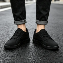 Men's Casual Canvas Shoes - Spacious Toe Design, Lightweight, Comfortable, Suitable For Wide Feet, Classic Low-Top Men's Minimalist Shoes - Zero Exposure Sneakers - Black - View 2