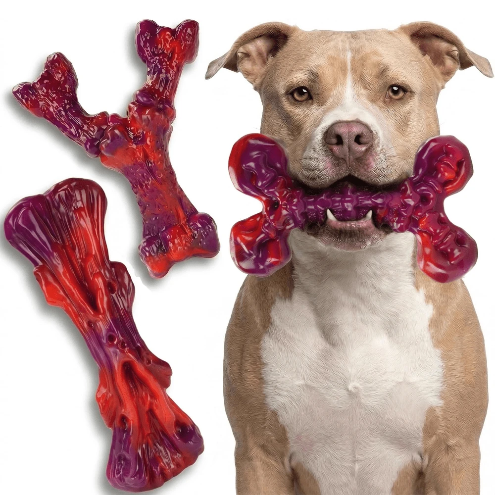 Indestructible Dog Toys For Aggressive Chewers: 3-Pack Bacon Flavored Hard Nylon Dog Chew Toys For Medium & Large Dogs(25-90lbs), Tough Super Chewer Dog Bones Toys To Keep Them Busy, Brown - 3塊紅牛肉 - 查看 1