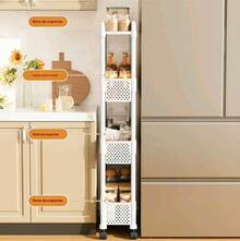 Este carrito de almacenamiento de cuatro niveles es perfecto para espacios estrechos y se puede utilizar como estante de baño, carrito de cocina pequeño (con ruedas) o para organizar la sala de estar, la oficina y el dormitorio. - nero - Visualizzare 3