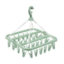 1 pieza Tendedero de secado de ropa con múltiples pinzas, estante de almacenamiento plegable de plástico con 32 pinzas, adecuado para calcetines, ropa interior y prendas pequeñas - Multicolor - Ver 10