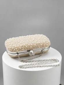 Bolso de Mano Multifuncional de Moda para Mujer con Perlas de Imitacióen Forma de Gota de Agua, Elegante Bolso de Noche - Dorado - Ver 5