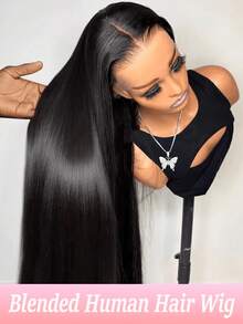 200% Density Glueless HD Full Lace Frontal Wig, Brazilian Remy Hair Weft, 5x5 4x4 Pre-Cut Glueless Lace Frontal With Baby Hair, 13x4 13x6 Transparent Lace Frontal, 3S Instant Wear Short Straight Mixed Synthetic Fiber Wig, Heat Resistant Ladies Wig - Natural & Black - View 21