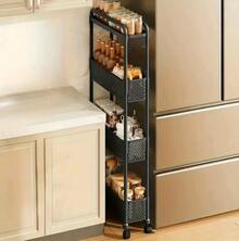 Este carrito de almacenamiento de cuatro niveles es perfecto para espacios estrechos y se puede utilizar como estante de baño, carrito de cocina pequeño (con ruedas) o para organizar la sala de estar, la oficina y el dormitorio. - nero - Visualizzare 7