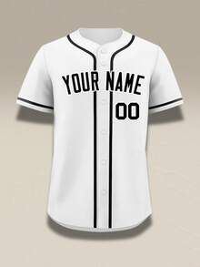 Camiseta de béisbol personalizada con nombre, número y logotipo impresos para hombres deportes - Blanco - Ver 3