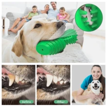 Dog Chew Toys Dog Toothbrush Stick Teeth Cleaning Brush Dental For Medium Large Dog, Puppy Christmas Easter Birthday Gifts, Outdoor Squeaky Toys For Aggressive Chewers Interactive Tough Toys - 綠色 - 查看 3