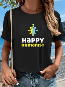 Two Human Figures In Yellow And Blue, Joined By A Symbol Of Solidarity, Express Unity, Happiness, And Respect For People, Highlighting The Optimistic Message Of A Modern, Comfortable Women's T-Shirt For Everyday Wear. - Black - View 8