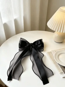 1pc Black Bow Hair Clip, Fashionable And Elegant, Mesh Style, Suitable For Autumn/Winter, Cute Hair Accessory, Best Gift, Suitable For Daily Wear And Party, Black High-End Hair Decoration, Mother's Day Gift,Festival,Birthday, Claw Clips - Black - View 4