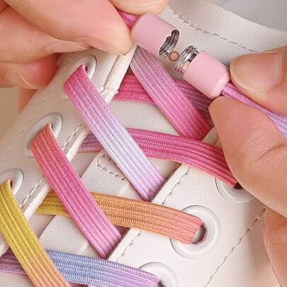 1 Pair Elastic No-Tie Shoelaces With Detachable Buckle, Glitter Powder & Rainbow Color Fashion Shoelaces, Suitable For Sneakers, Casual Shoes, Trainers, Basketball Shoes, Running Shoes, Summer Shoe Accessories Gift