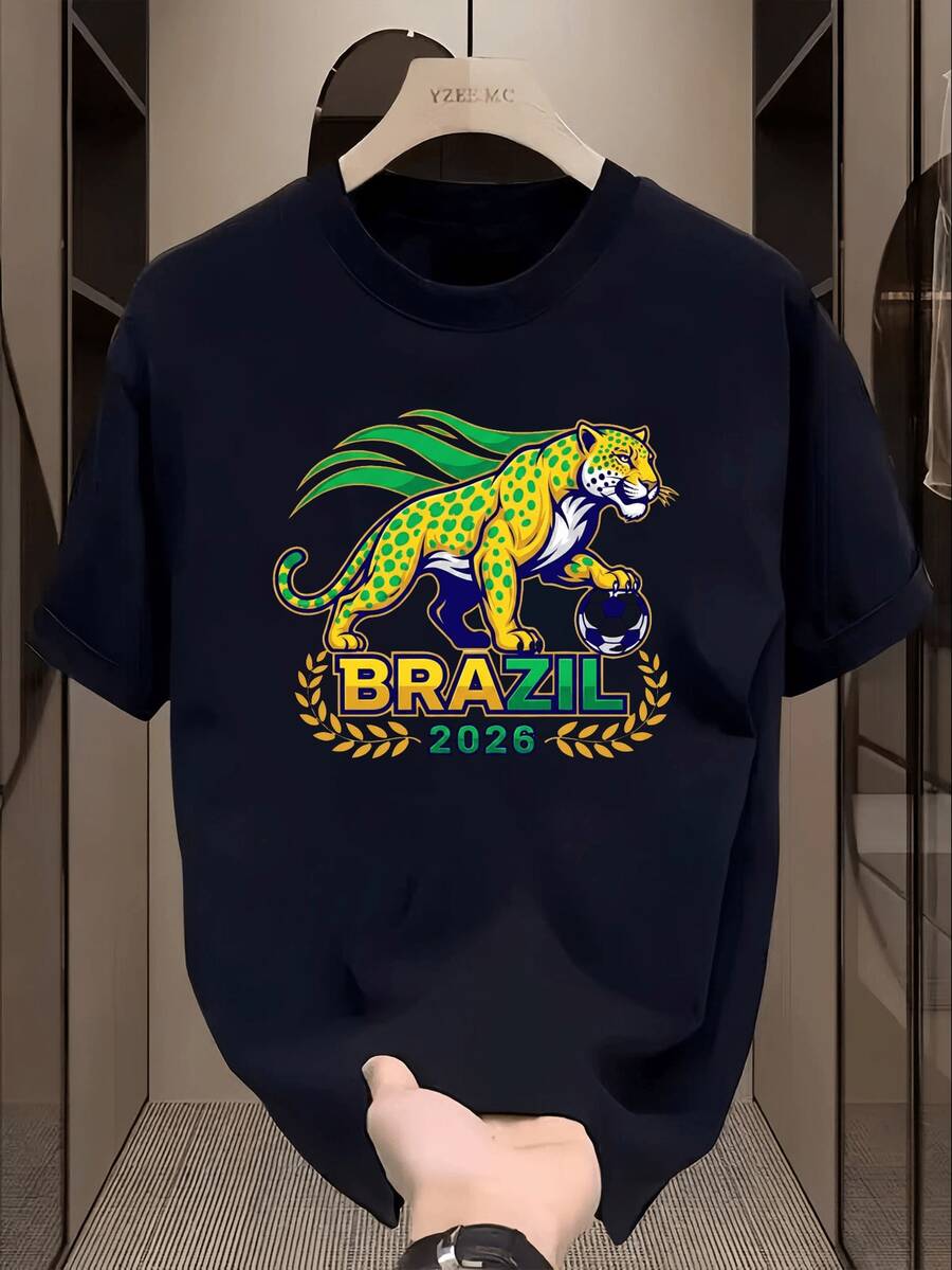 [Oficial]Camiseta de manga corta para hombre de la Copa del Mundo, regalo de cumpleaños, malla transpirable, para parejas, color sólido, estampado, aniversario, moda moderna - Negro - Ver 1