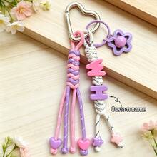 1pc Tassel Heart Bell Custom Bag Charm, Handmade Braided Rope Letter Bead Bag Pendant/Keychain/Phone Charm, Bow, Heart Keychain Christmas Gift. - Woven Ornaments - View 24