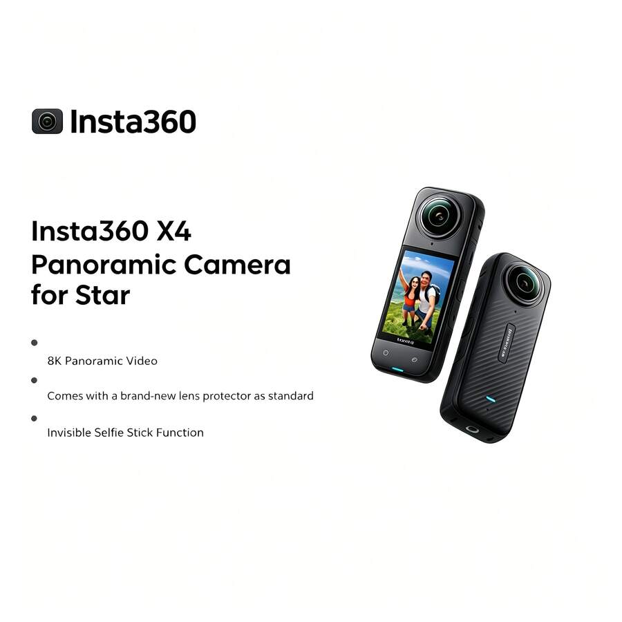 Insta360 X4 Panoramic Action Camera, 8K High Definition, Image Stabilized, Waterproof, Vlog, Motorcycle Riding, Skiing, Diving, Lure Fishing Standard Kit