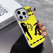 Funda de teléfono transparente con patrón En la señal de advertencia amarilla aparece dibujada una persona., liviana y duradera, compatible con iPhone 17/16/15/14/13/12/11 PRO MAX/PRO/PLUS,  Galaxy, , Redmi, OPPO, vivo, , , Honor,  y . - transparente - Ver 7