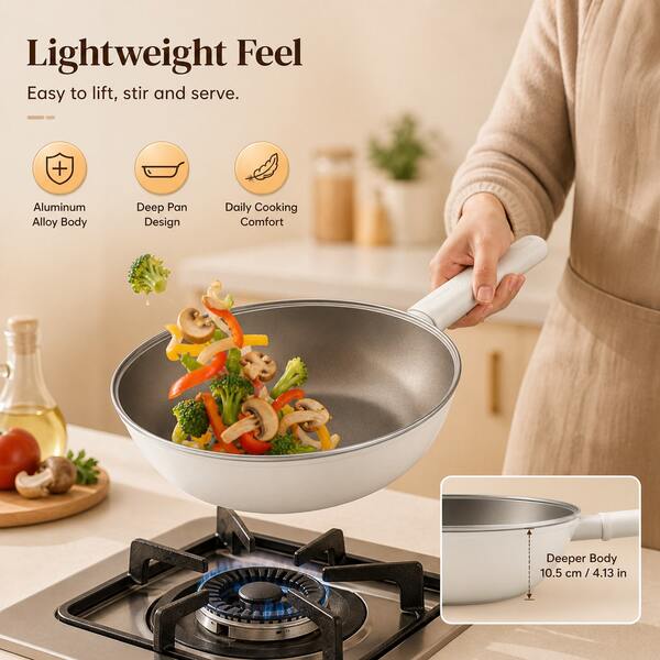 24/28cm Titanium White Frying Pan, Lightweight Aluminum Alloy Body, Non-Stick Coating, Suitable For Steak, Eggs And Various Frying Scenarios, Versatile Composite Bottom