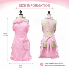 1pc Cute Pink Ruffled Apron With Bow Tie And Ruffle Hem, Adjustable Neck Tie Apron With Heart-Shaped Pocket, Suitable For Women's Kitchen Cooking And Baking - Pink - View 3
