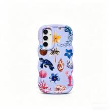 1pc Coconut Shell Blue Turtle Seaweed Ocean Pattern Shell Beach Casual Cute Personalized Minimalist Fresh Coral, Macaron Color Full Coverage Anti-Drop Soft Wave Cream Style, [International Version Not Domestic Version] Compatible With Android/Galaxy/A/S/FE/PLUS/ULTRA/PRO/NOTE/POCO/X/HOT/PLAY/SPARK/POP/SMART/RENO/Honor/E/G/ Phone Case/Cover - Multicolor - View 7