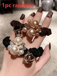 2/1pc Fashion Versatile High Elasticity Pearl Hair Ties, Silky Touch, Soft Pleated Fabric, Pearl Embellished, Perfect For Ponytails And Buns, Stylish Hair Accessories, Non-Deforming, Easily Create Various Hairstyles, Care For Every Strand Of Hair, Showcase Elegant Elegant - Multicolor - View 7