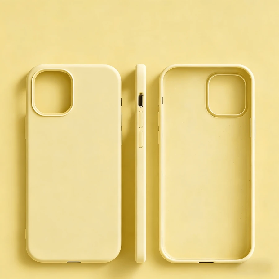 Étui de téléphone en silicone TPU de couleur unie antichoc, en silicone liquide véritable de couleur jaune crème. Le TPU empêche le jaunissement et offre une protection de niveau doux. Compatible avec iPhone. Cadeau de printemps pastel pour anniversaire - Jaune citron - Voir 1
