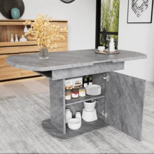 Extendable Oval Dining Table, 110/130 X 70 X 75 Cm, Dining Table With Storage, Coffee/Leisure Table, Modern And Minimalist Dining Table, Space-Saving Multifunctional Dining Table, White With Gold Handle. - Grey - View 2