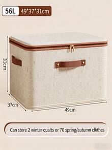 1pc Minimalist Solid Color Linen Blend Foldable Storage Box With Dustproof Cover, Breathable Thickened Stackable Closet Storage Basket With Handles, Space-Saving, Suitable For Bedroom, Dorm, Clothes, Underwear, Socks, Toys And Miscellaneous Items - Brown - View 13