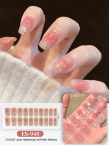 Miếng dán móng tay gel bán khô, 20 miếng, chất lượng salon, bền lâu, dễ dán và gỡ bỏ, có đèn UV. - Màu Hồng baby - Xem 8