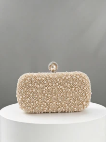 Bolso de Mano Multifuncional de Moda para Mujer con Perlas de Imitacióen Forma de Gota de Agua, Elegante Bolso de Noche - Dorado - Ver 6